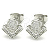 Sterling Silver Stud Earring, with White Micro Pave, Polished, Rhodium Finish, 02.286.0025