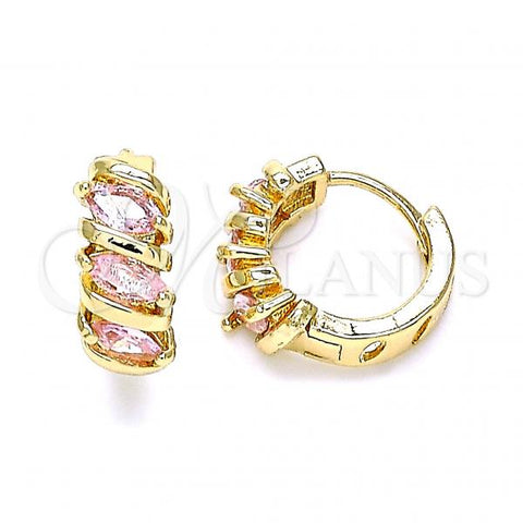 Oro Laminado Huggie Hoop, Gold Filled Style with Pink Cubic Zirconia, Polished, Golden Finish, 02.210.0648.4.15