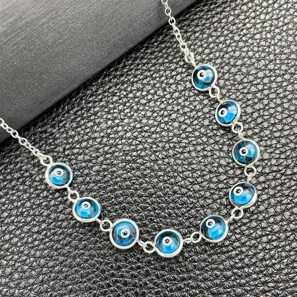 Sterling Silver Fancy Necklace, Evil Eye and Snake Design, with Turquoise Crystal, Polished, Silver Finish, 04.401.0009.18