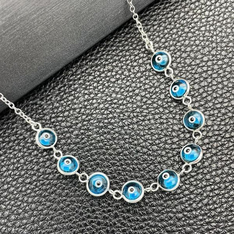 Sterling Silver Fancy Necklace, Evil Eye and Snake Design, with Turquoise Crystal, Polished, Silver Finish, 04.401.0009.18