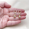 Oro Laminado Dangle Earring, Gold Filled Style Ball Design, with White Cubic Zirconia, Polished, Golden Finish, 02.357.0074.5