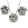 Rhodium Plated Earring and Pendant Adult Set, Flower and Hollow Design, Polished, Rhodium Finish, 10.428.0001.1