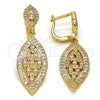 Oro Laminado Dangle Earring, Gold Filled Style Leaf Design, with White Cubic Zirconia, Polished, Golden Finish, 02.206.0052