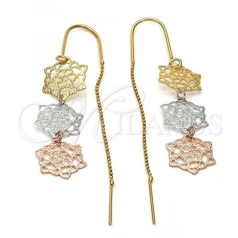 Oro Laminado Threader Earring, Gold Filled Style Star Design, Polished, Tricolor, 5.095.004