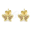 Oro Laminado Stud Earring, Gold Filled Style Butterfly Design, with Garnet Micro Pave, Polished, Golden Finish, 02.156.0443.2