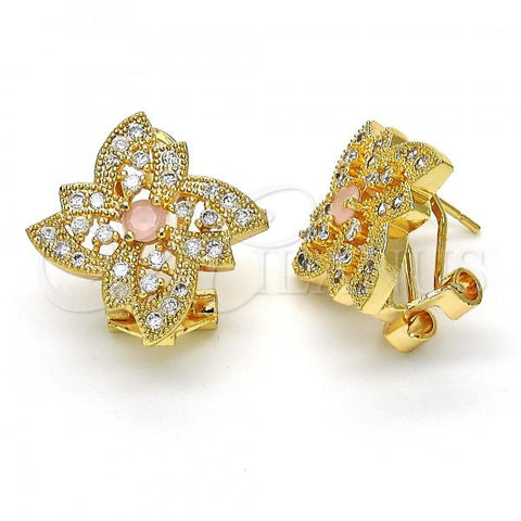 Oro Laminado Stud Earring, Gold Filled Style Flower Design, with Pink and White Cubic Zirconia, Polished, Golden Finish, 02.217.0087.3 *PROMO*