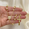 Oro Laminado Medium Rosary, Gold Filled Style Guadalupe and Crucifix Design, with White Micro Pave, Polished, Golden Finish, 09.253.0041.26
