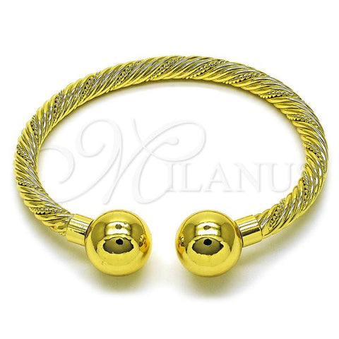 Oro Laminado Individual Bangle, Gold Filled Style Ball and Twist Design, Polished, Golden Finish, 07.341.0052