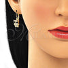 Oro Laminado Leverback Earring, Gold Filled Style Owl Design, with White and Black Micro Pave, Polished, Golden Finish, 02.210.0380