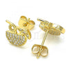 Oro Laminado Stud Earring, Gold Filled Style with White Cubic Zirconia, Polished, Golden Finish, 02.156.0381
