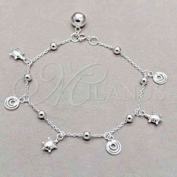 Sterling Silver Fancy Bracelet, Turtle and Ball Design, Polished, Silver Finish, 03.409.0117.08