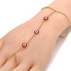 Oro Laminado Fancy Bracelet, Gold Filled Style Evil Eye and Rolo Design, Red Enamel Finish, Golden Finish, 03.60.0144.2.08
