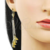 Oro Laminado Long Earring, Gold Filled Style Dolphin Design, with White Cubic Zirconia, Golden Finish, 5.100.002