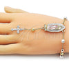 Oro Laminado Bracelet Rosary, Gold Filled Style Guadalupe and Cross Design, Diamond Cutting Finish, Tricolor, 09.411.0009.07