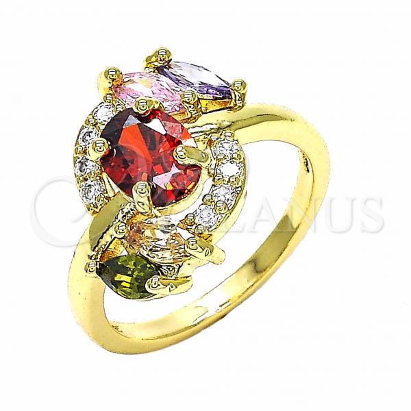 Oro Laminado Multi Stone Ring, Gold Filled Style with Multicolor Cubic Zirconia, Polished, Golden Finish, 01.283.0014.1.08 (Size 8)