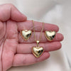 Oro Laminado Earring and Pendant Adult Set, Gold Filled Style Heart Design, Polished, Golden Finish, 10.213.0016
