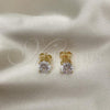Oro Laminado Stud Earring, Gold Filled Style with White Cubic Zirconia, Polished, Golden Finish, 5.128.020