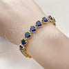 Oro Laminado Tennis Bracelet, Gold Filled Style Heart Design, with Sapphire Blue Cubic Zirconia, Polished, Golden Finish, 03.424.0003.2.07