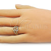 Oro Laminado Multi Stone Ring, Gold Filled Style Heart Design, with White Cubic Zirconia, Polished, Golden Finish, 01.310.0040