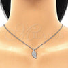 Sterling Silver Pendant Necklace, Leaf Design, with White Cubic Zirconia, Polished, Rhodium Finish, 04.336.0194.16