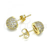 Oro Laminado Stud Earring, Gold Filled Style with White Micro Pave, Polished, Golden Finish, 02.344.0108