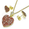Oro Laminado Earring and Pendant Adult Set, Gold Filled Style Heart Design, with Garnet Cubic Zirconia, Polished, Golden Finish, 10.283.0018.1