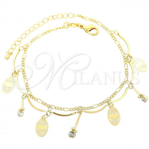 Oro Laminado Charm Bracelet, Gold Filled Style with White Cubic Zirconia, Polished, Golden Finish, 03.63.0134.10