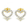 Oro Laminado Stud Earring, Gold Filled Style Heart Design, with White Micro Pave, Polished, Golden Finish, 02.156.0499