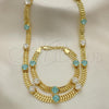 Oro Laminado Necklace and Bracelet, Gold Filled Style with Aqua Blue and White Cubic Zirconia, Polished, Golden Finish, 06.185.0015