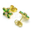 Oro Laminado Stud Earring, Gold Filled Style Flower Design, with Green and White Cubic Zirconia, Polished, Golden Finish, 02.210.0250.3