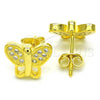 Sterling Silver Stud Earring, Butterfly Design, with White Micro Pave, Polished, Golden Finish, 02.336.0113.2