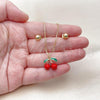 Oro Laminado Earring and Pendant Adult Set, Gold Filled Style Cherry and Ball Design, Red Enamel Finish, Golden Finish, 10.417.0027