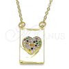 Oro Laminado Pendant Necklace, Gold Filled Style Heart Design, with Multicolor Micro Pave, Polished, Golden Finish, 04.341.0036.18