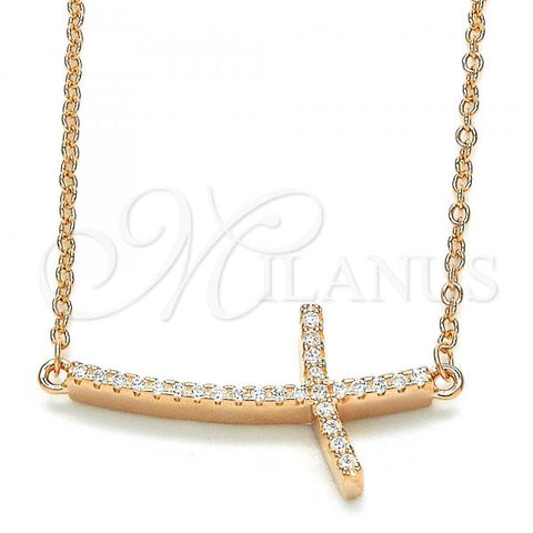 Sterling Silver Pendant Necklace, Cross Design, with White Cubic Zirconia, Polished, Rose Gold Finish, 04.336.0090.1.16