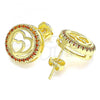 Oro Laminado Stud Earring, Gold Filled Style Heart Design, with Garnet Micro Pave, Polished, Golden Finish, 02.156.0474.2