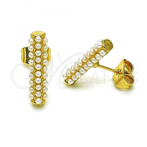 Oro Laminado Stud Earring, Gold Filled Style with Ivory Pearl, Polished, Golden Finish, 02.379.0058