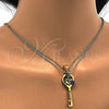Stainless Steel Fancy Pendant, key and Heart Design, with White Crystal, Polished, Golden Finish, 05.294.0006