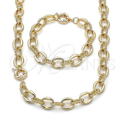 Oro Laminado Necklace and Bracelet, Gold Filled Style and Rolo Polished, Golden Finish, 06.429.0007