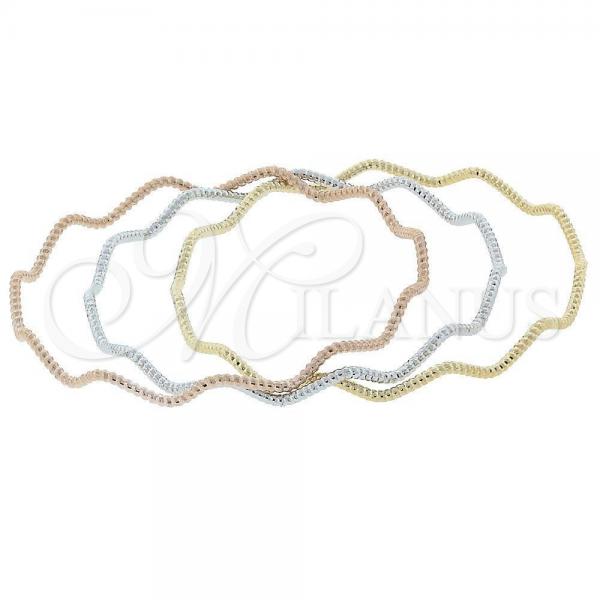 Oro Laminado Trio Bangle, Gold Filled Style Diamond Cutting Finish, Tricolor, 5.231.002.06