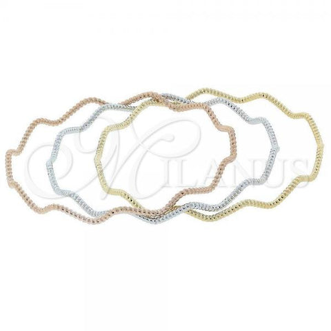 Oro Laminado Trio Bangle, Gold Filled Style Diamond Cutting Finish, Tricolor, 5.231.002.06