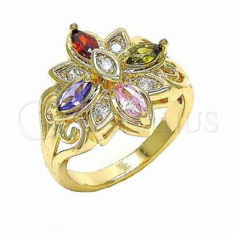 Oro Laminado Multi Stone Ring, Gold Filled Style with Multicolor Cubic Zirconia, Polished, Golden Finish, 01.365.0012.08 (Size 8)