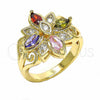 Oro Laminado Multi Stone Ring, Gold Filled Style with Multicolor Cubic Zirconia, Polished, Golden Finish, 01.365.0012.08 (Size 8)