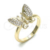 Oro Laminado Multi Stone Ring, Gold Filled Style Butterfly Design, with White Micro Pave, Polished, Golden Finish, 01.284.0070.07