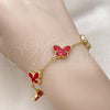 Oro Laminado Fancy Bracelet, Gold Filled Style Butterfly and Rolo Design, with Garnet Opal, Polished, Golden Finish, 03.313.0042.2.08