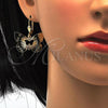 Oro Laminado Dangle Earring, Gold Filled Style Butterfly Design, Diamond Cutting Finish, Golden Finish, 5.078.012