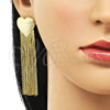 Oro Laminado Long Earring, Gold Filled Style Heart Design, Polished, Golden Finish, 02.341.0150