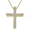 Oro Laminado Pendant Necklace, Gold Filled Style Cross Design, with White Micro Pave, Polished, Golden Finish, 04.156.0230.20