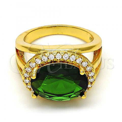 Gold Tone Multi Stone Ring, with Green Cubic Zirconia and White Micro Pave, Polished, Golden Finish, 01.118.0068.1.08.GT (Size 8)