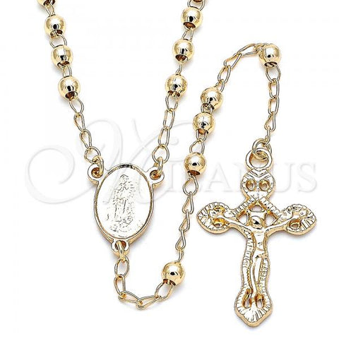 Oro Laminado Thin Rosary, Gold Filled Style Guadalupe and Crucifix Design, Polished, Golden Finish, 09.213.0024.24