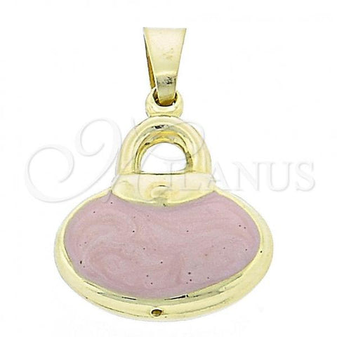 Oro Laminado Fancy Pendant, Gold Filled Style Purse Design, Pink Enamel Finish, Golden Finish, 045.016.2
